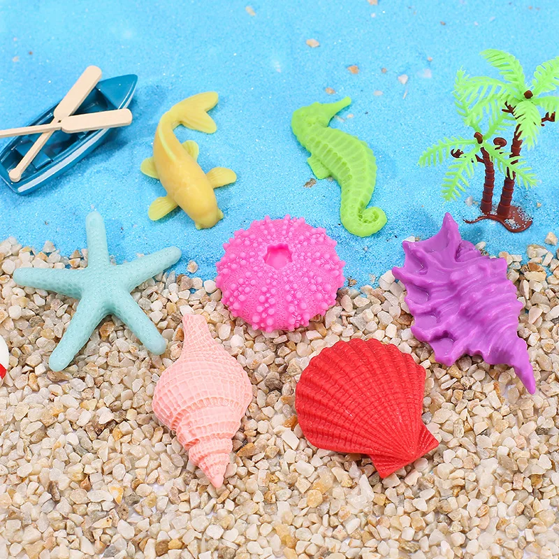 

Simulation Starfish Ornaments Colorful Sea Animals Fish Seahorse Conch Sea Chestnut Ocean Animal Party Decor Tabletop Figurines