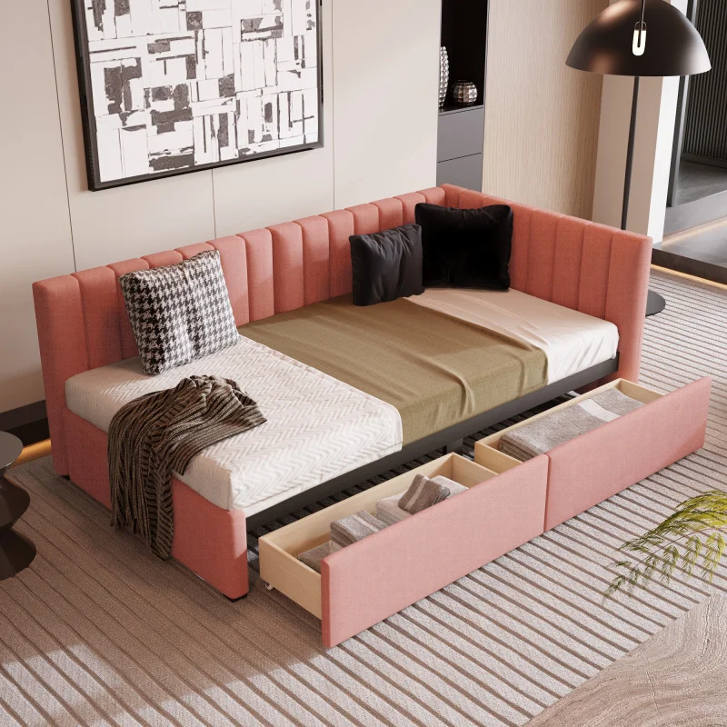 No Box Spring Needed, Linen Fabric (pink)