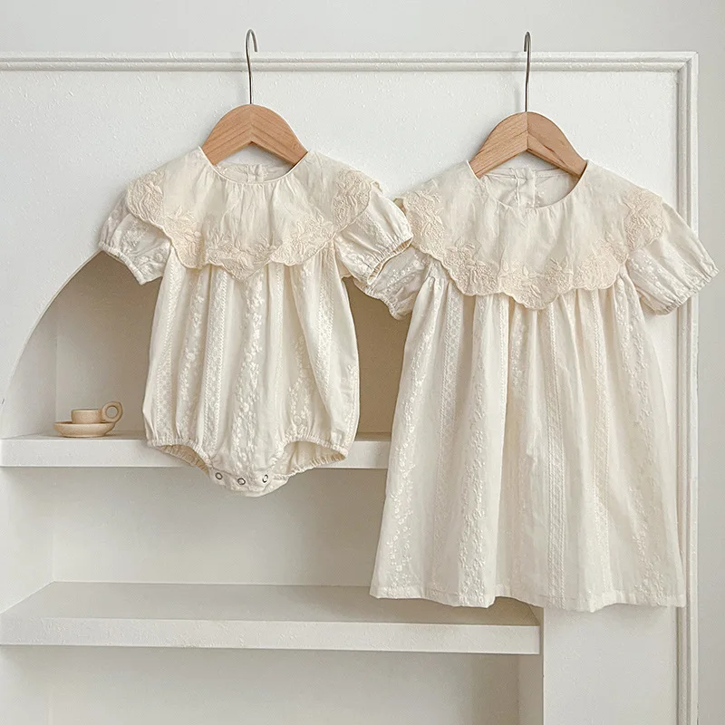 Детское летнее платье с цветочной вышивкой воротником в виде листьев лотоса