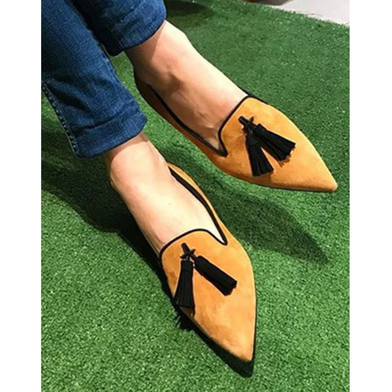 Женские лоферы без застежек повседневные туфли на плоской подошве с острым