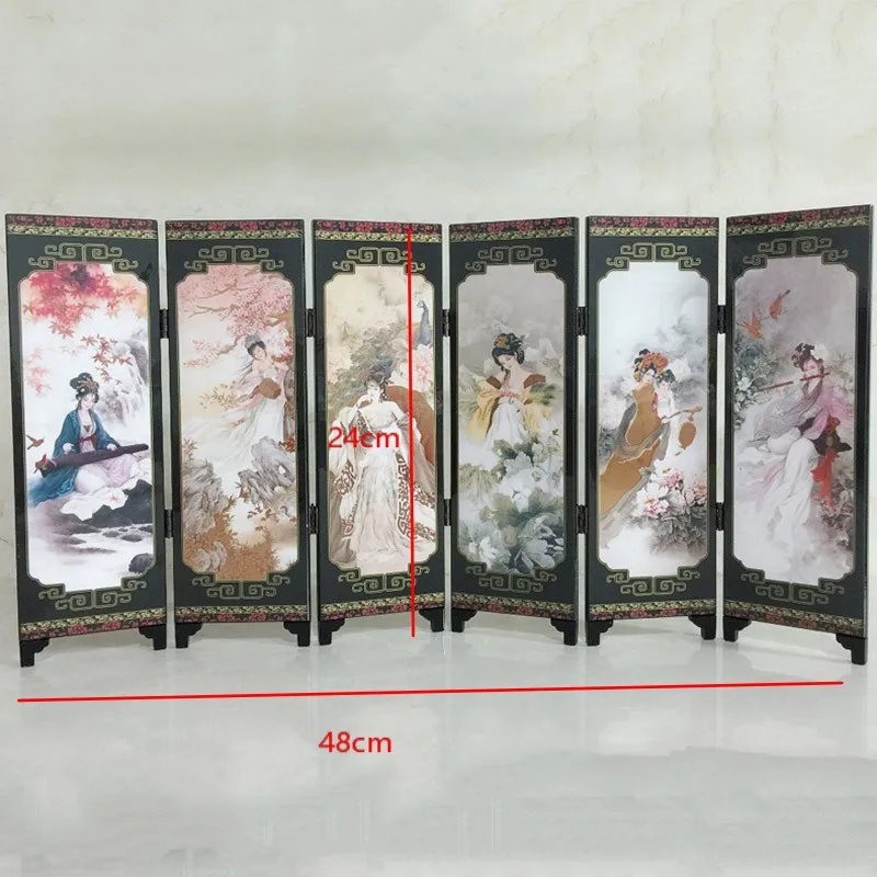 

Folding Great Beauties Partition Privacy Separator Golden Lacquer Room Screen Divider Movable 48*24*0.6cm Oriental
