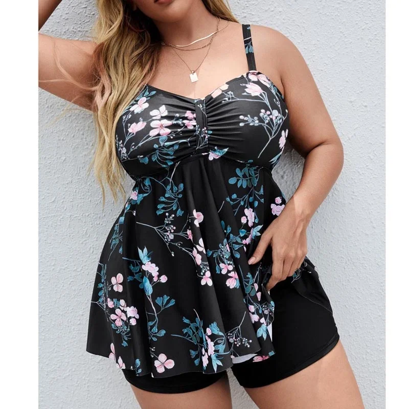 

Новинка 2022, яркий женский купальник-танкини с цветочным рисунком, купальник с рисунком живота в стиле ретро, купальный костюм из двух предме...