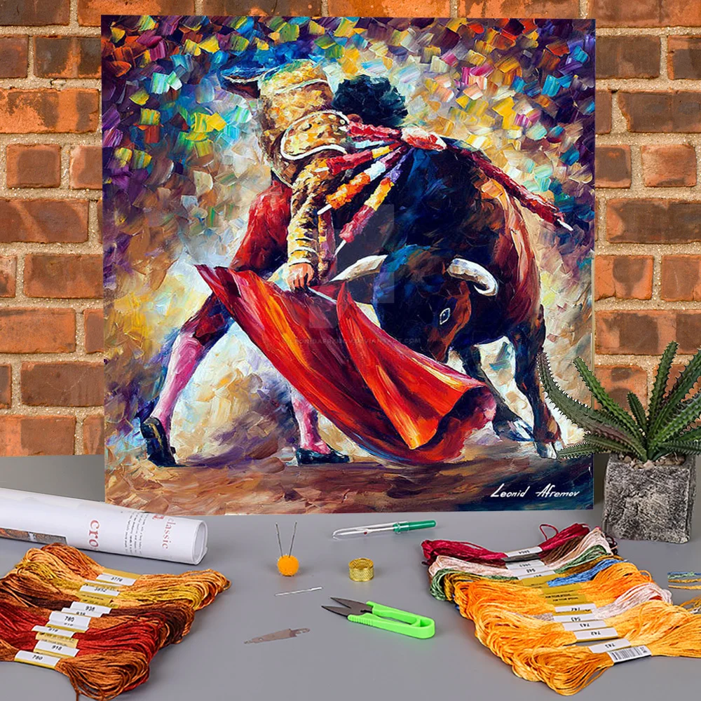 

Bull Fight Printed Canvas 11CT Cross-Stitch DIY Embroidery Patterns DMC Threads work Knitting Sewing Handicraft For Different