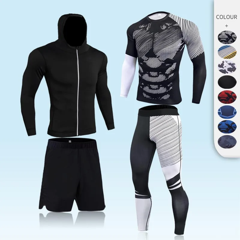 

Mens Tracksuit Set Compression Sportswear Fitness MMA Clothing Quick Dry Sports Tights Gym Workout Run Jogging Clothes 4XL