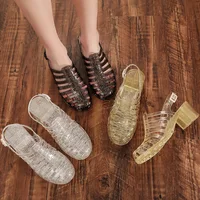 High heel women Sandals 2022 designer new vintage Transparent crystal jelly beach shoes female student sandals Raindrops
