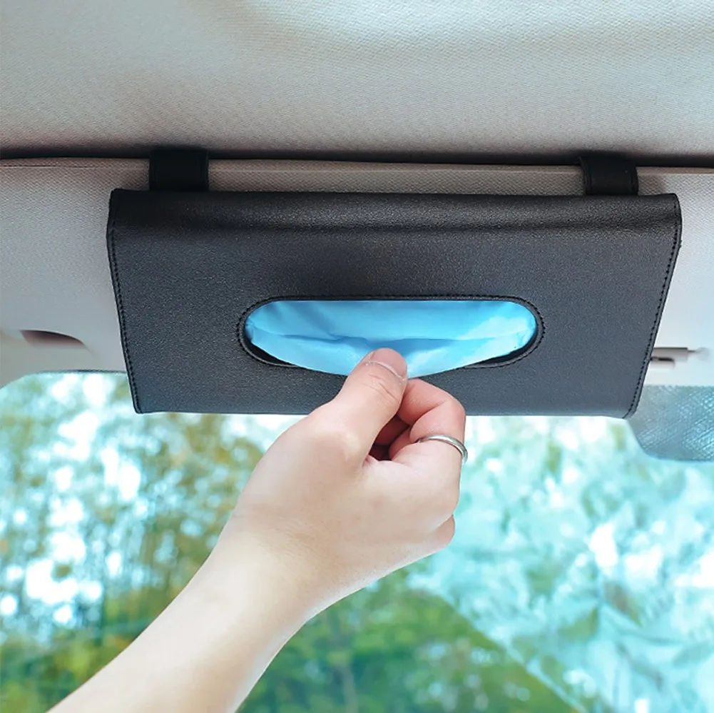 Car Tissue Box Sun Visor Seat Back Paper Towel Case Napkin Holders PU Leather Storage Decoration Interior Tissue Box Paper Towel 