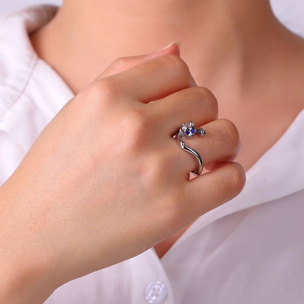 Кольцо Teamer Cat из нержавеющей стали красный синий циркон глаза кольцо на палец для