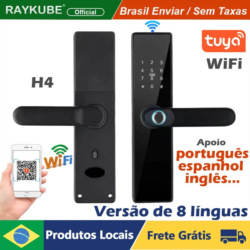 RAYKUBE H4 Free Shipping From Brazil Free Tax Tuya Electronic Lock Tuya Wifi Smart Door Lock Fingerprint Electronic Door Lock