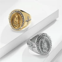 shiny iced out cz virgin mary rings for men women stainless steel catholic anillo hombre finger jewelry gift