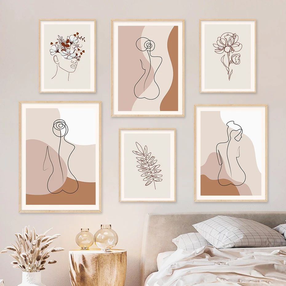 

Abstract Leaves Body Line Boho Posters Canvas Painting Wall Art Print Pictures for Bedroom Living Room Interior Home Decoration