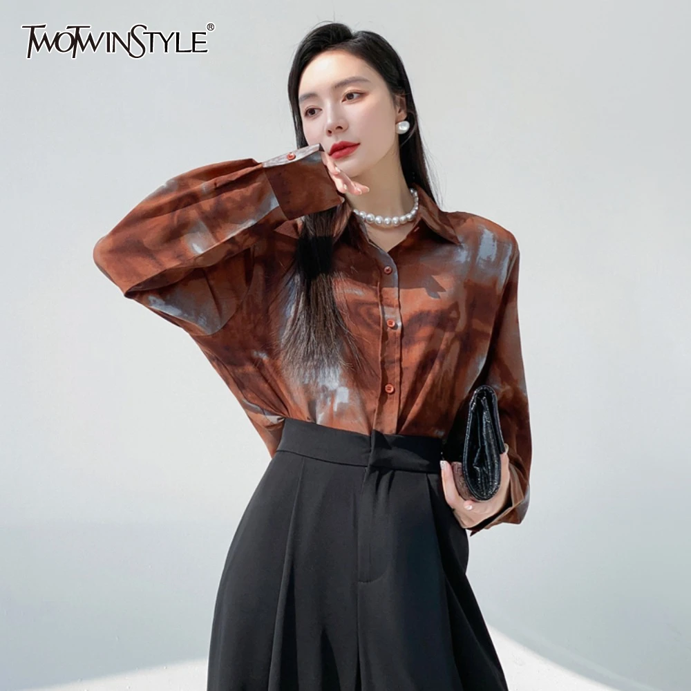 TWOTWINSTYLE хитовые цвета свободные блузки для женщин свободная повседневная рубашка