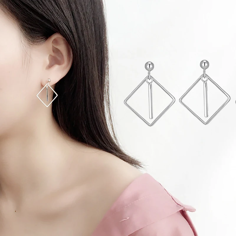 

Strip Shape Copper Dangler Korean Fashion Geometric Hoop Triangle Earrings For Women Trend Simple Temperament Jewelry Wholesales