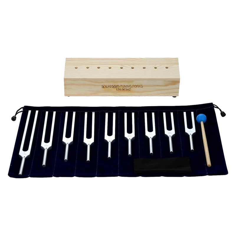 

Набор из 9 вилок для настройки, вилки для настройки чакры для лечения, медитации, йоги, релаксации, инструмент с деревянной подставкой, прочный