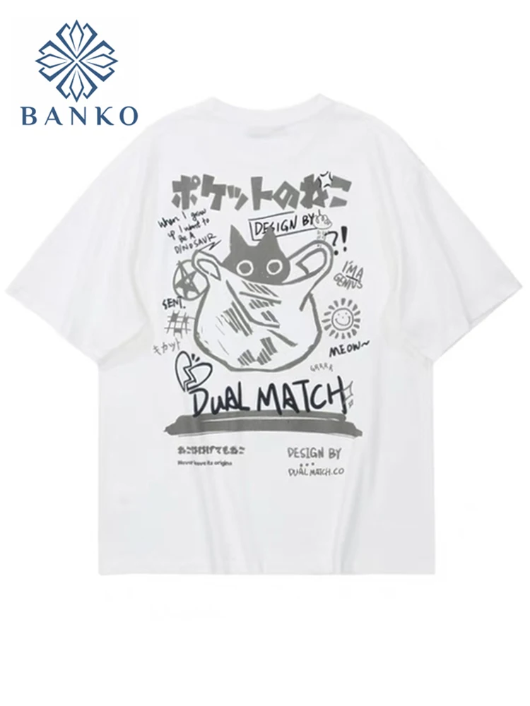 

Cat Cartoon Graphic Woman Tshirt Casual Baggy Short Sleeve T-shirt Japanese Style Oversized Chic Tops All-Match Ladies Clothing