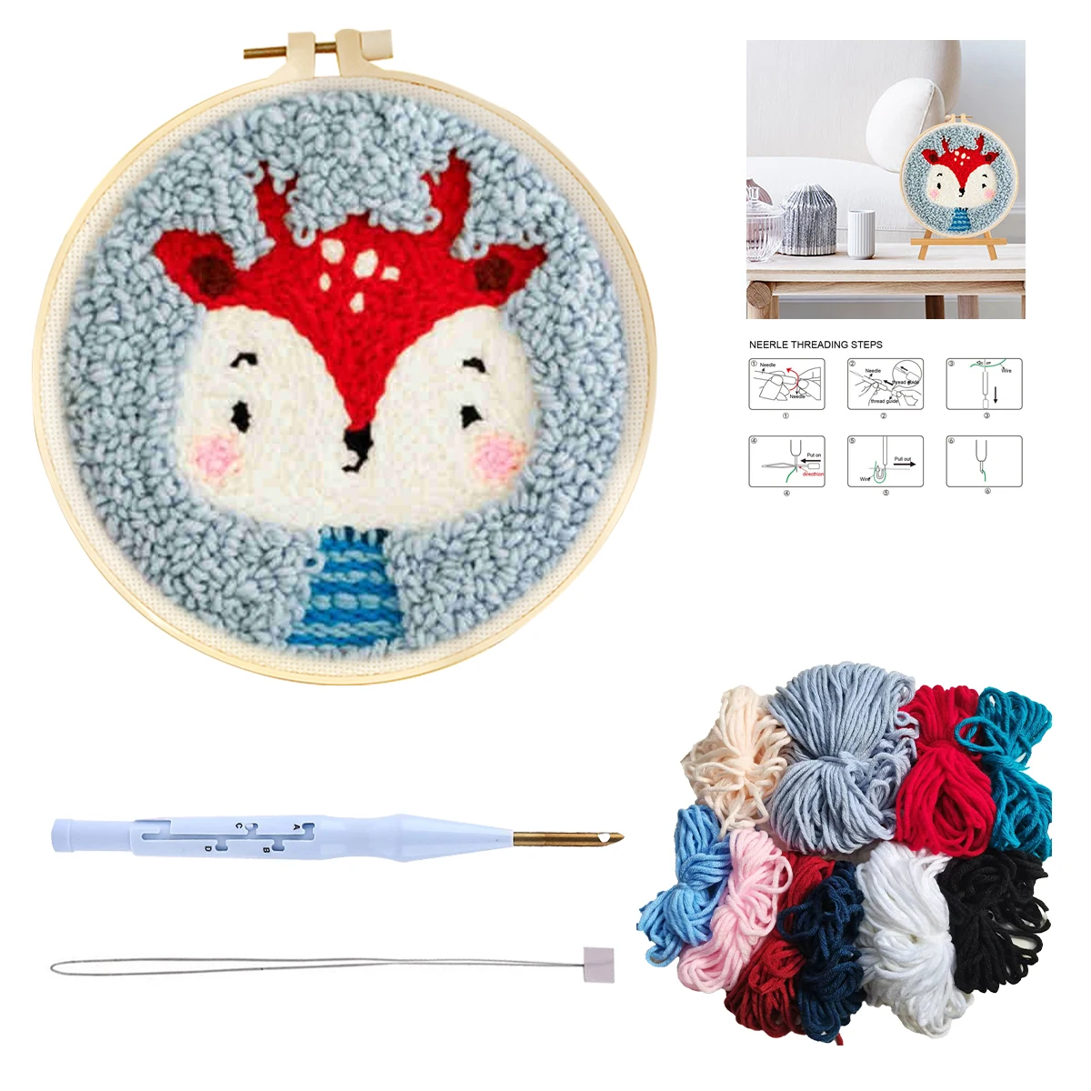 

Ruopoty Christmas Deer Pattern Diy Punch Needle Embroidery Kit With Stamped Adjustable Punch Needle For Beginners Christmas Gift