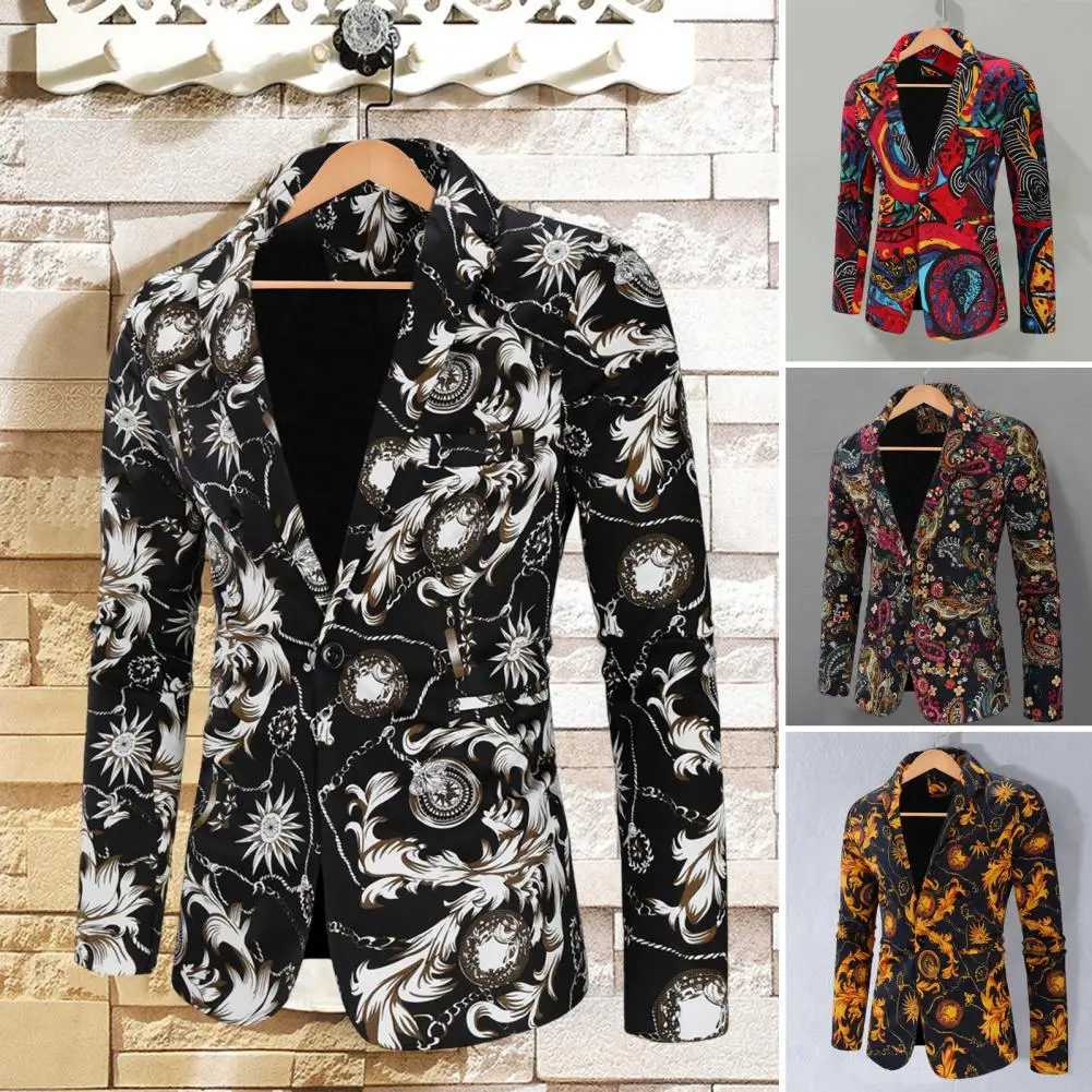 

Suit Coat Stylish Male Printed Single Button Colorful Pattern Suit Coat for Daily Wear Blazer Men Blazer