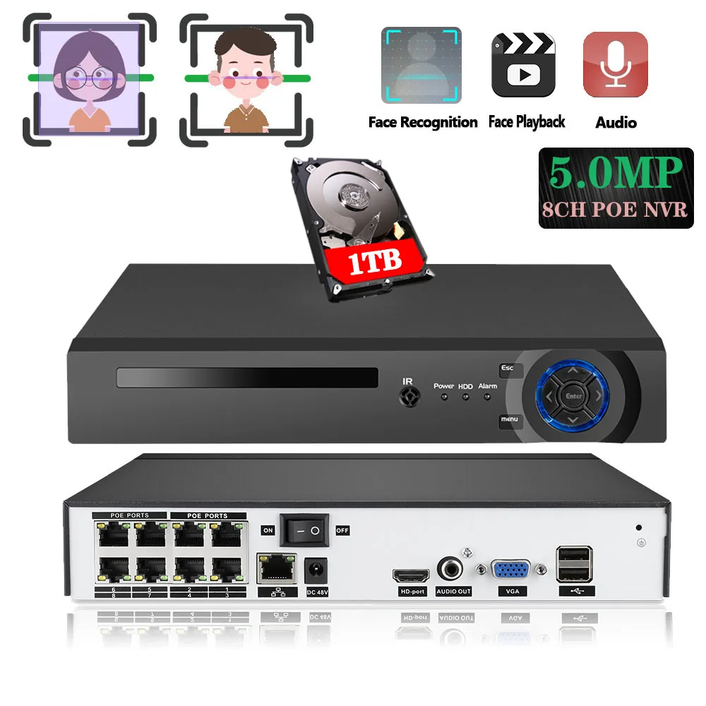 

Система видеонаблюдения H.265 8CH 48V POE NVR Xmeye P2P для 5MP 4MP 2MP IP сетевой видеорегистратор