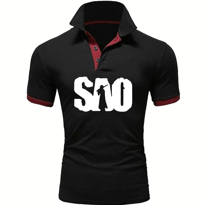 

Mode baumwolle hohe qualität Casual männer tops SAO Schwert Art Online Druck Sommer einfarbig polo-shirt männer kurzarm