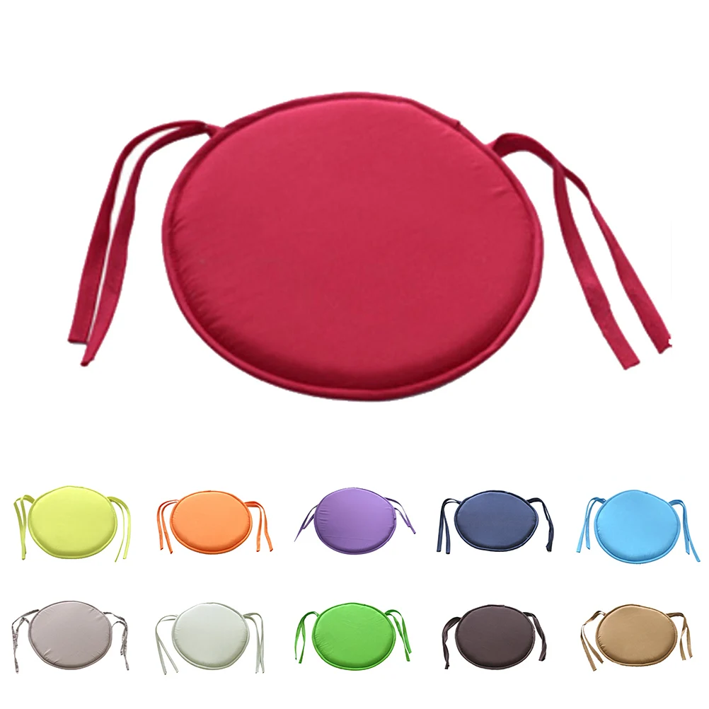 

1pc Fabric Thickened Dining Chair Cushion Solid Colour Round Chair Cushion With Strap Indoor Garden Office Chair Seat Cushion