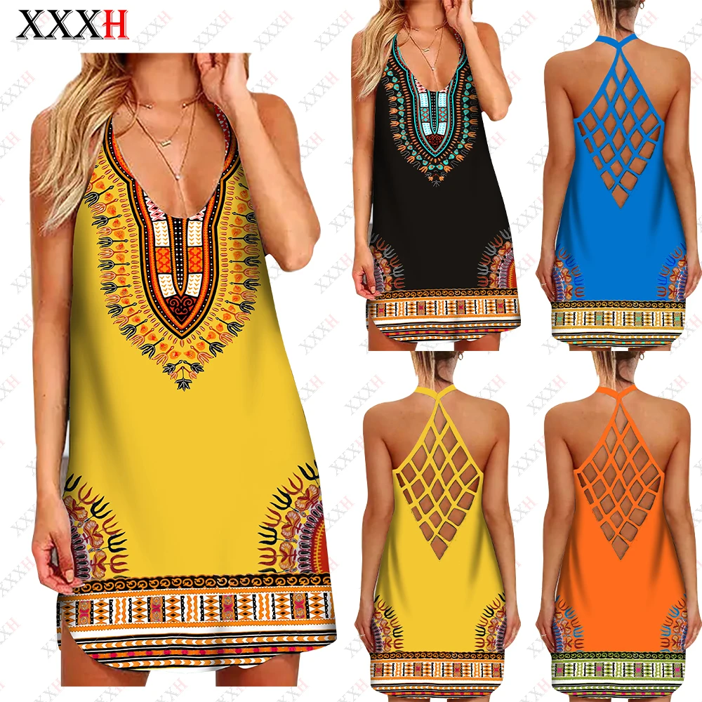 XXXH 2022 Женская юбка с объемным принтом ажурными подтяжками сексуальное платье