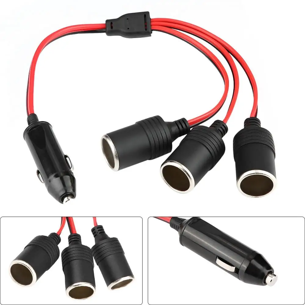 

12-24V 180W 1.5A With Fuse Black+Red High Power 1 to 3 Way Car Charger Cigarette Lighter Plug Socket Splitter Adapter 40 cm