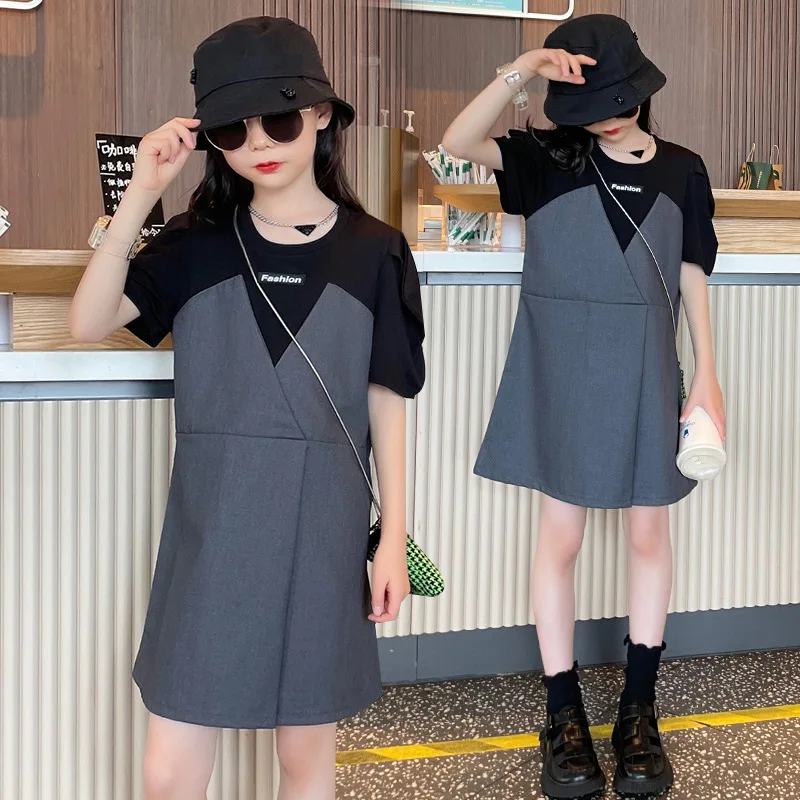 summer kids dresses for girls short sleeve loose formal a-line dress for kids