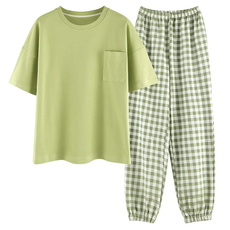 

Летняя женская пижама, Трикотажная хлопковая одежда для сна с коротким рукавом, женская пижама