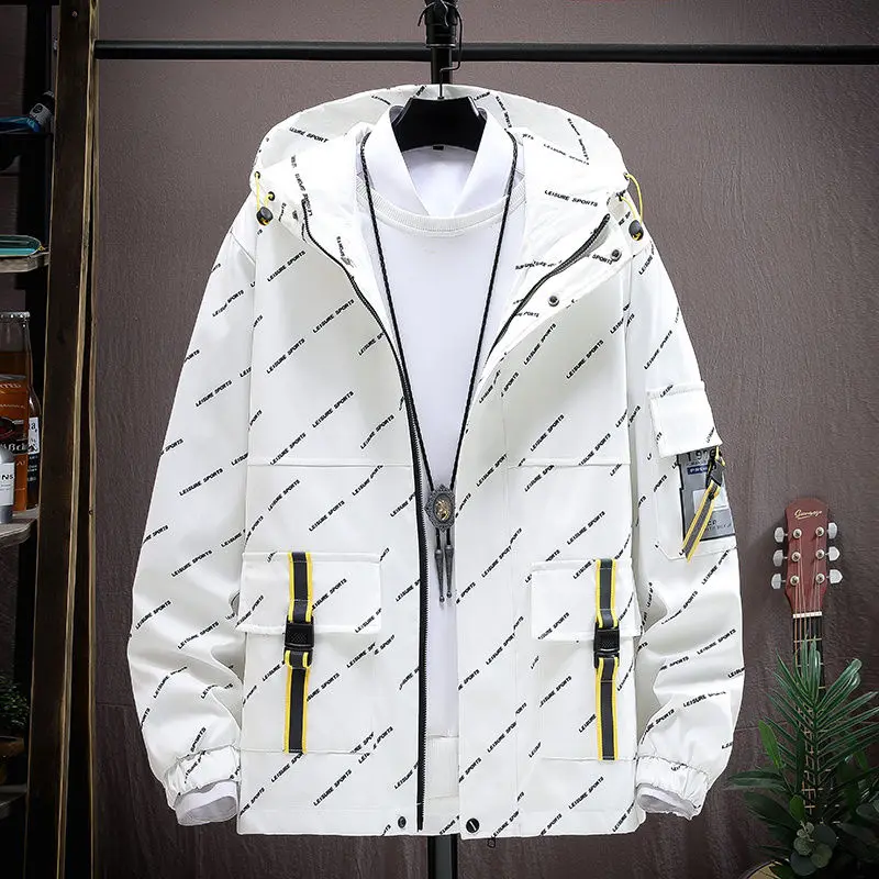 Spring And Autumn New Fashion Casual Men's Printed Jacket Suit Youth Trend Hooded Long-Sleeved Top And Pants Two-Piece Set