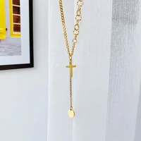 simple personality design cross sweater chain tassel pendant necklace for women