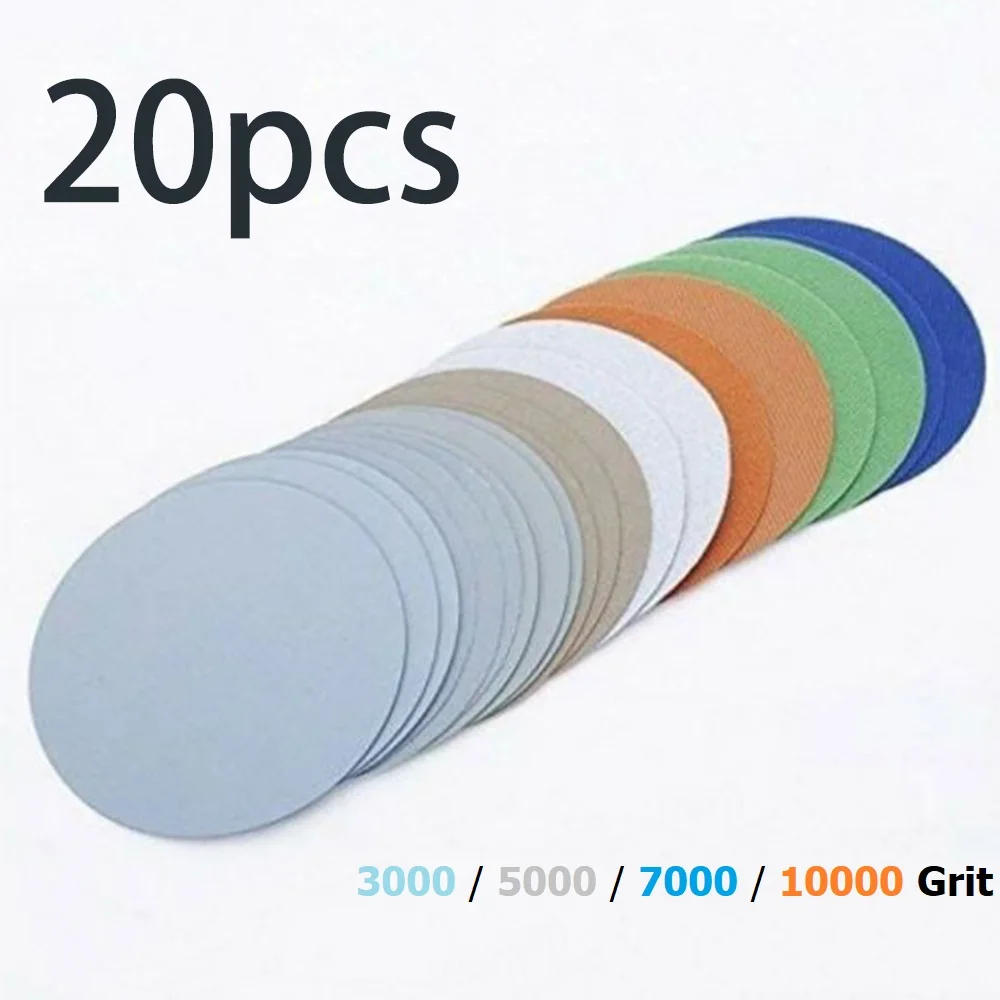 

20Pcs Hook And Loop 5 Inch 3000 5000 7000 10000 Grit Sand Paper Sanding Discs Flocking Back Waterproof Sandpaper Disc Paper