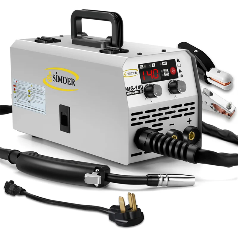 

S SIMDER Mig Welder Semi-Automatic 110V 220V Inverter Arc Gas-Less Mig Welder 2 in 1 Synergy MIG140 Welding Machine