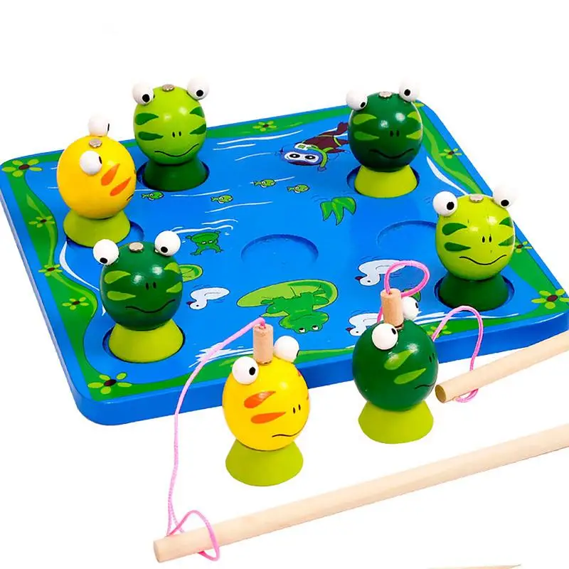 

Настольная рыболовная игра Монтессори для детей, магнитная деревянная игрушка для рыбалки с удилищем и лягушками, Дошкольное обучение, развивающие игрушки