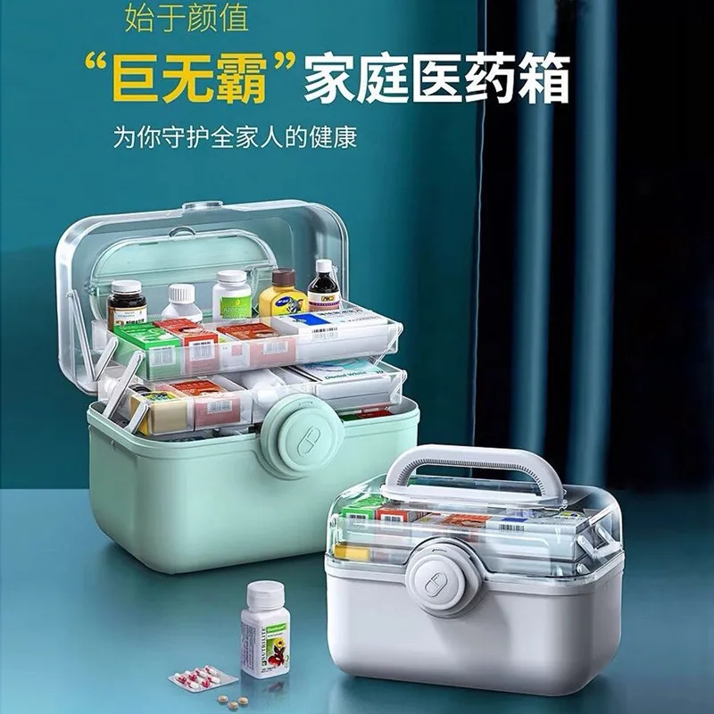 

Plastic Storage Boxes Pill Case Portable First Aid Kit Container MultiFunctional Family Emergency Organizer with Handle