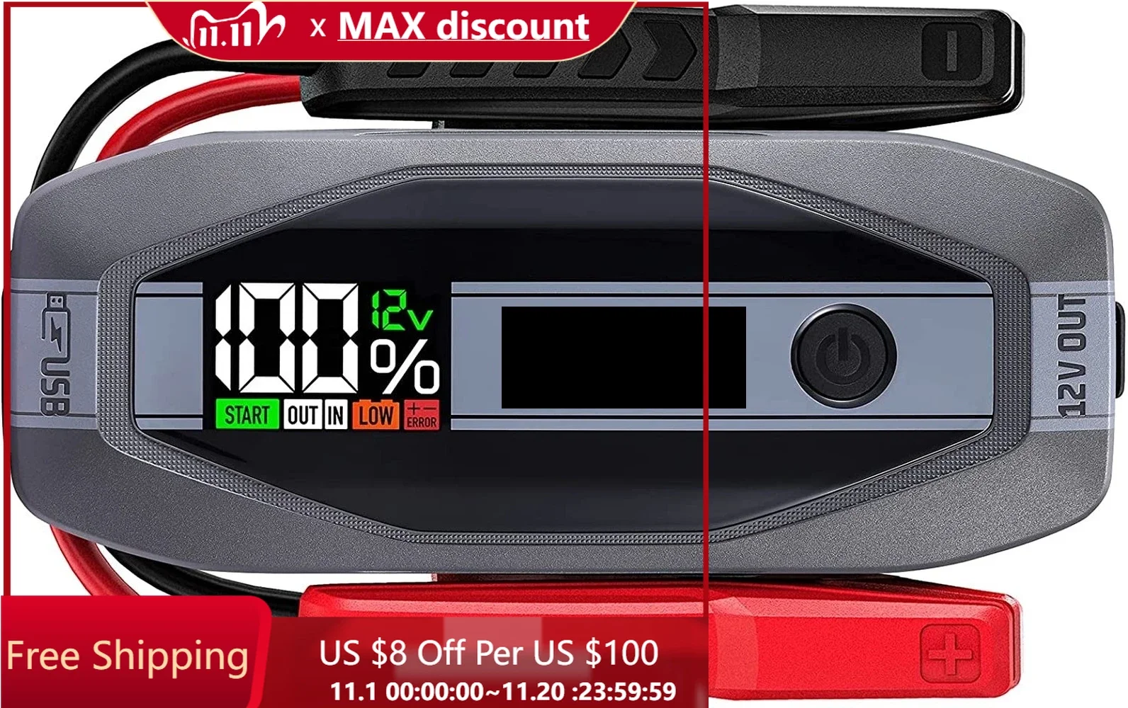 

До л бензиновых и 6 л дизельных двигателей, цифровой экран, быстрая зарядка 65 Вт, 12 В автомобильный усилитель аккумулятора для портативного стартера