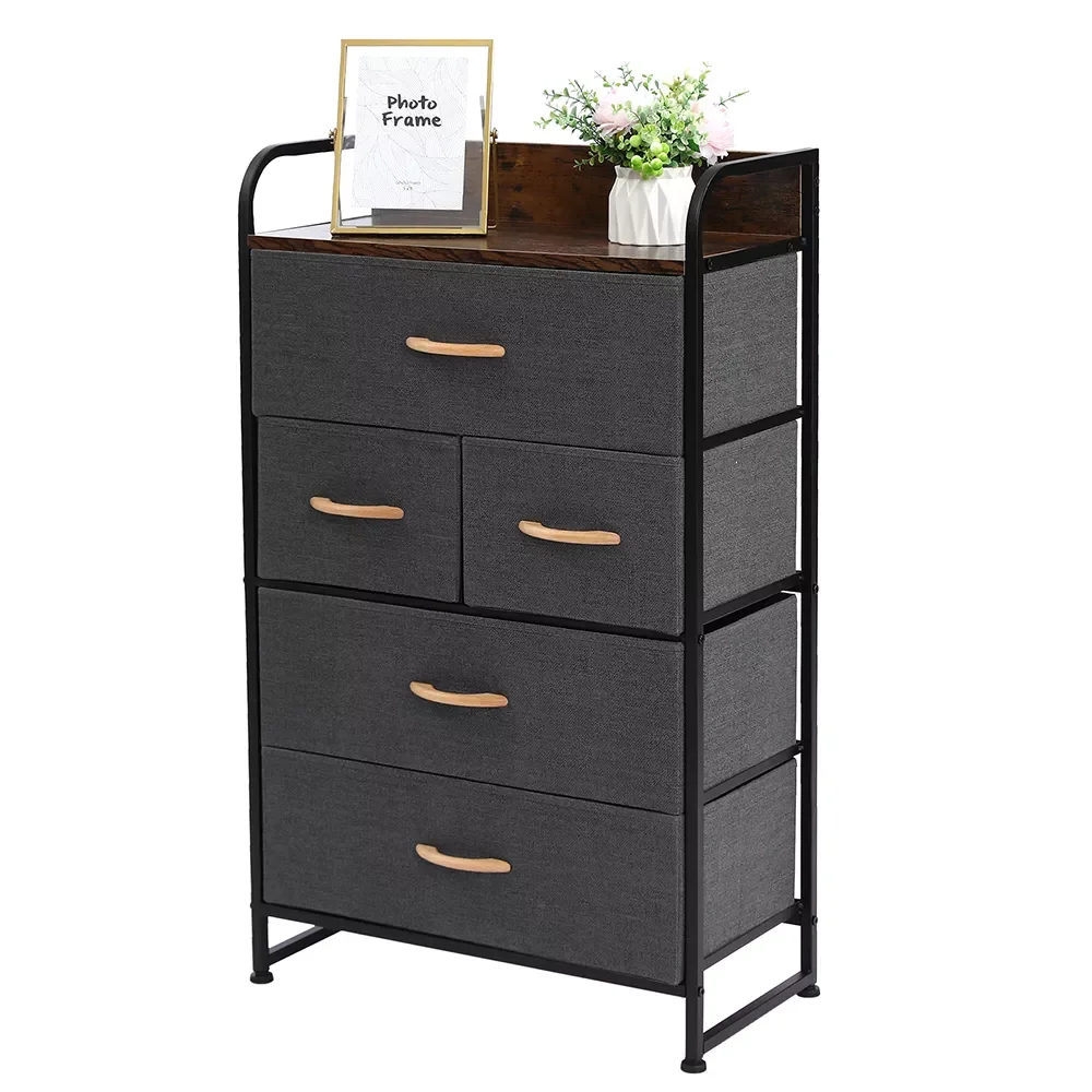 

5-Drawer Dresser Side Table 4-Tier Storage Organizer Tower Unit for Bedroom Hallway Entryway Closets Removable Fabric Bins