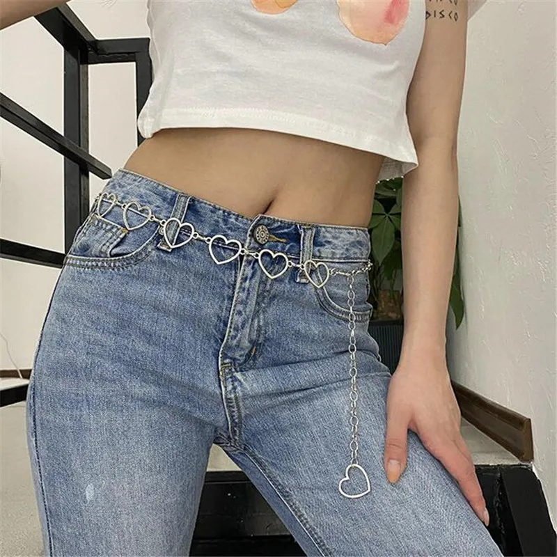 

Женский ремень с цепочкой в форме сердца, серебристый, золотой тонкий металлический ремень длиной 110 см, дизайнерские цепочки с бахромой и к...
