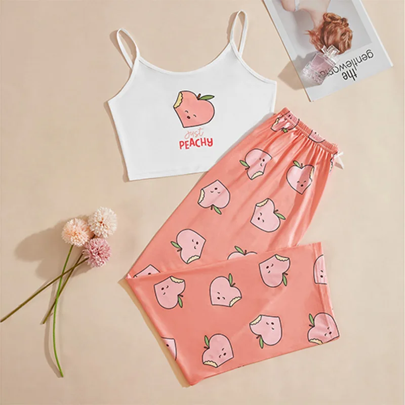 

Women Pajamas Sets Sexy Sleeveless Suspender Blouse And Plaid Pants 2Piece Casual set Tanks Top Femme Sleepwear Spodenki Damskie