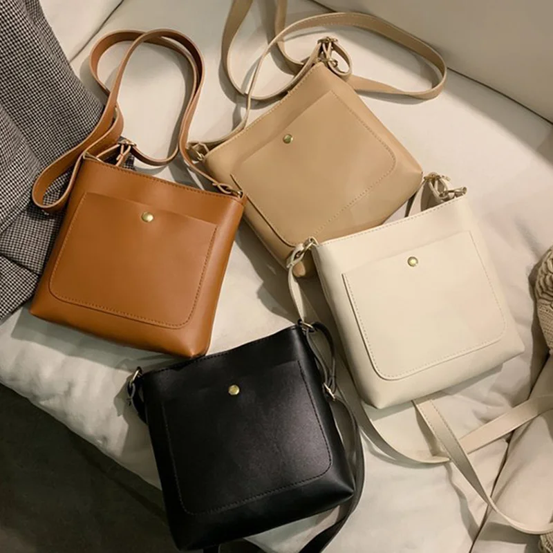 

Women Shoulder Bags Solid Color PU Women's Bag New Fashion Shoulder Bag Ladies Tote Handbags Bolso Mujer