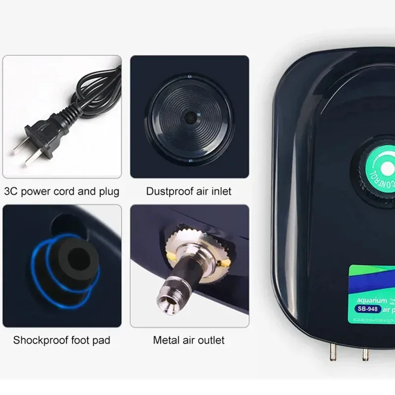 Бесшумный насос для оксигенации аквариума воздушный регулируемый объем воздуха
