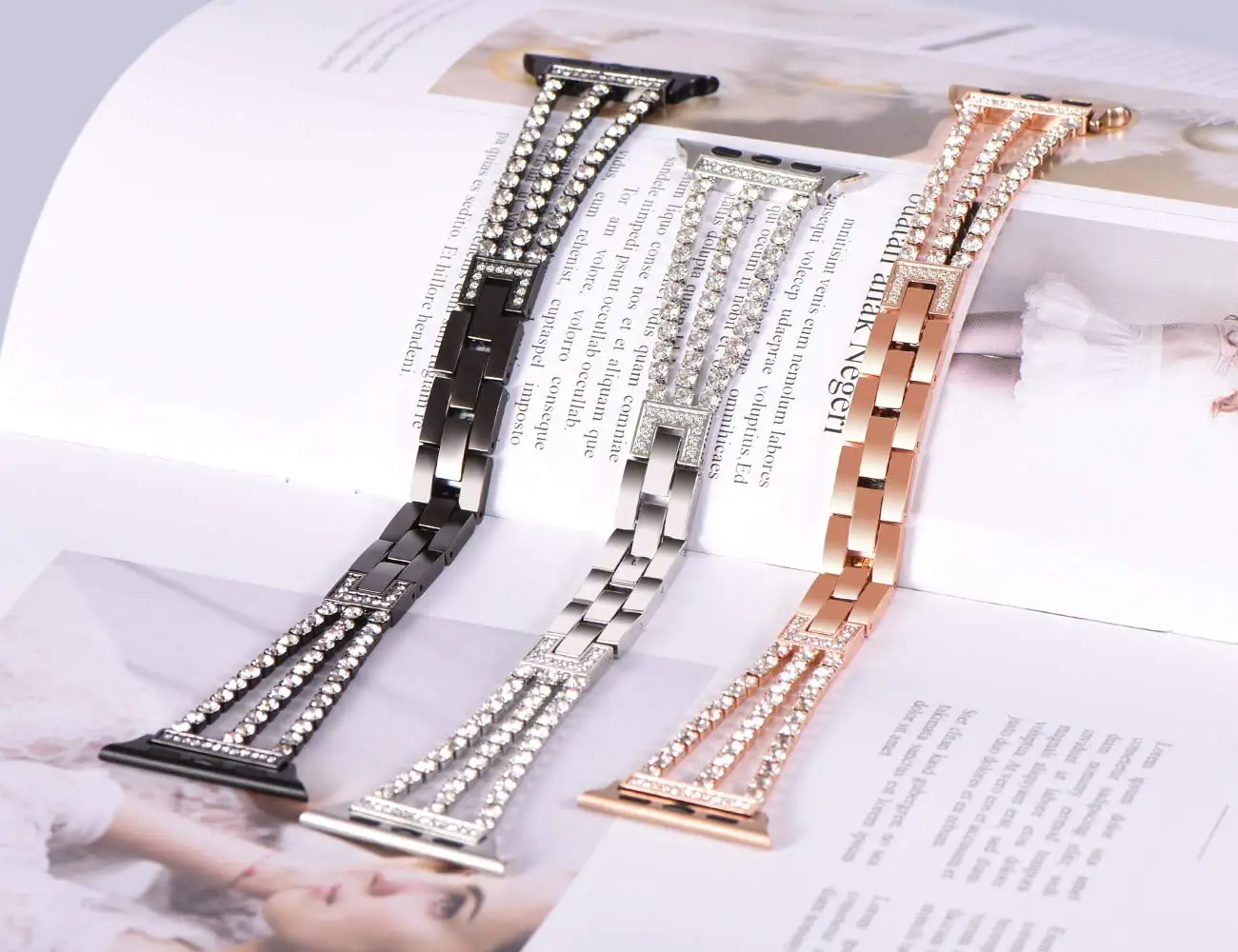 Women Diamond strap for Apple Watch Band 45mm 41mm 38mm 42mm 40mm 44mm iWatch Series 7 6 5 4 3 Stainless Steel wrist Bracelet