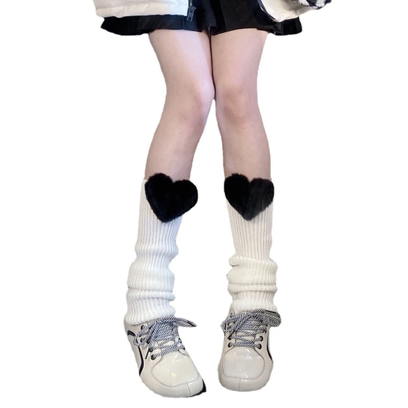 

Striped Leg Warmers Women Heart Shape Decorative Winter Loose Boot Sleeve Girl Uniform Knitted Cute JK Style Lolita Leg Warmers