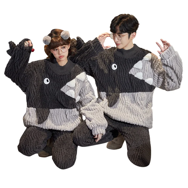 QUHENG 2022 Winter Flannel Men's Pajama Pants Set New Autumn Thick Warm Sleepwear for Couples Casual Loose Home Costumes Set