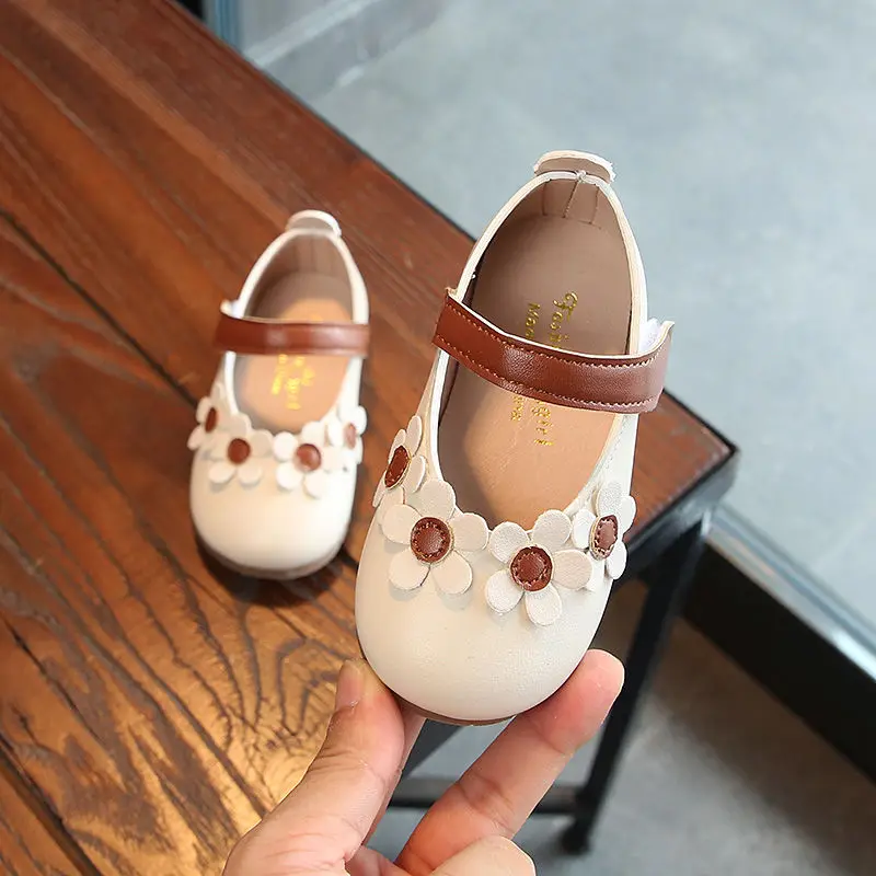 Baby Girl Casual Shoes Infant Toddler Floral Non-slip Rubber Soft-Sole Flat PU Decor Mary Janes Princess Shoes  For Girl
