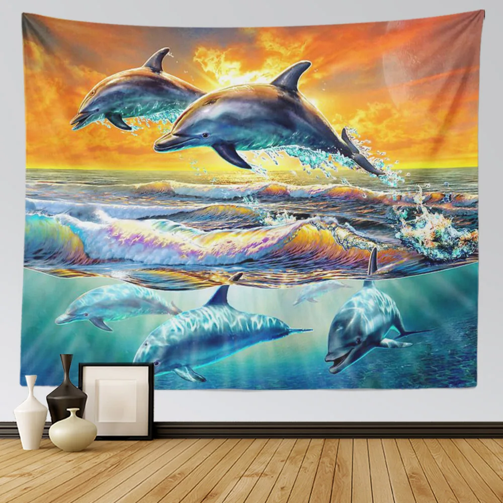 

Tapestry Wall Hanging Underwater World Dolphin Tapestries Hippie Yoga Beach Towel Mat Bohemian Room Home Decor Psychedelic