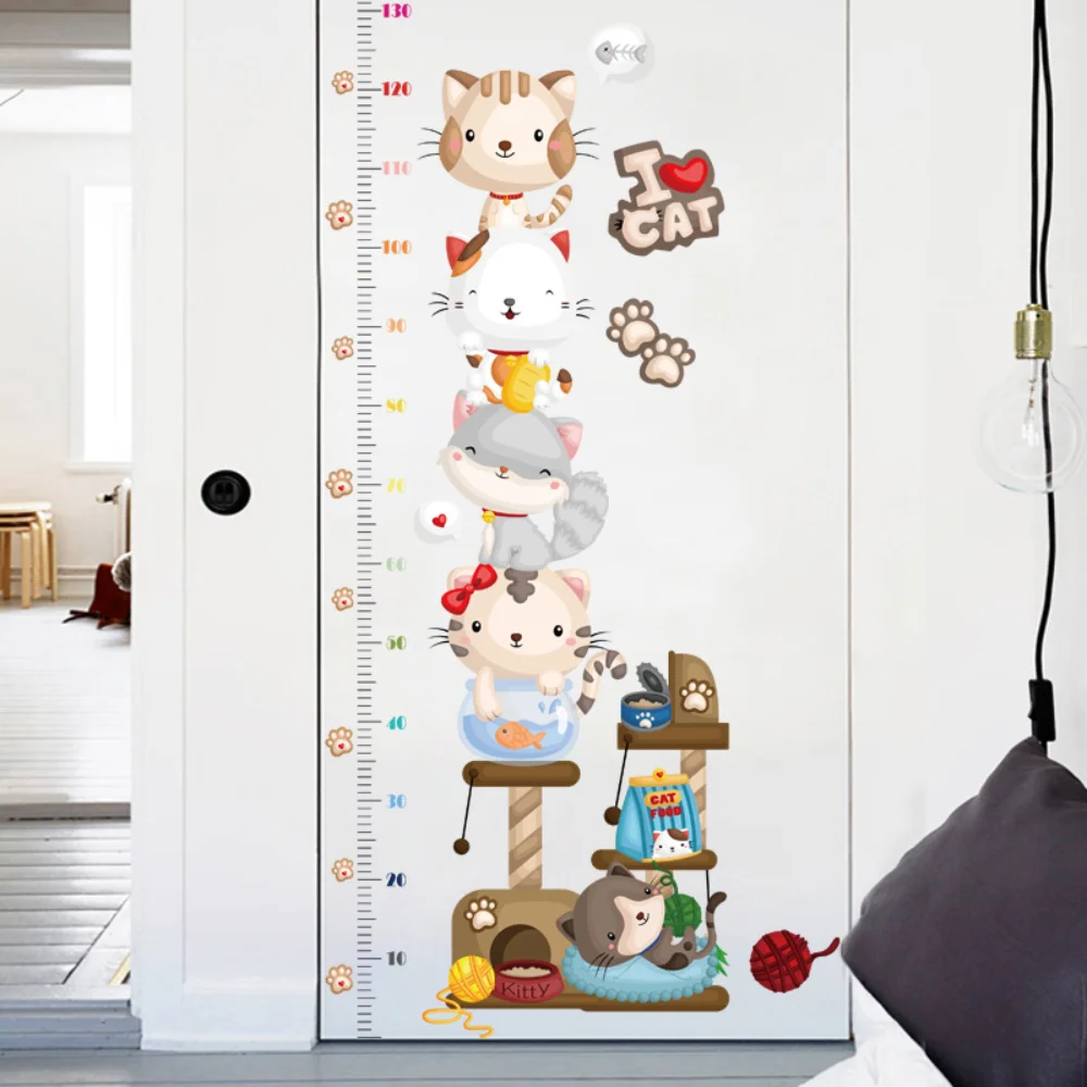

Kids Room Bedroom Measuring Height Stickers Wall Decal Removable Vinyl Mural Cartoon Cat Decorations DIY Art Home Decor