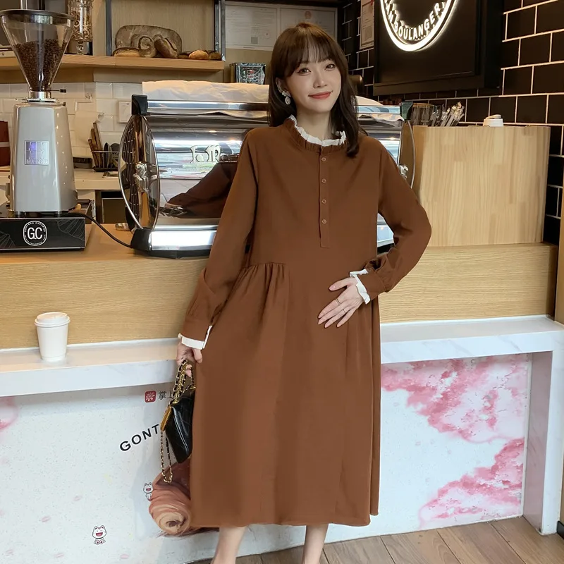 

Maternity Clothes 2022 Spring New French Loose Fashion Solid Color Lace Court Elegant Formal Dresses for Pregnancy Versatile
