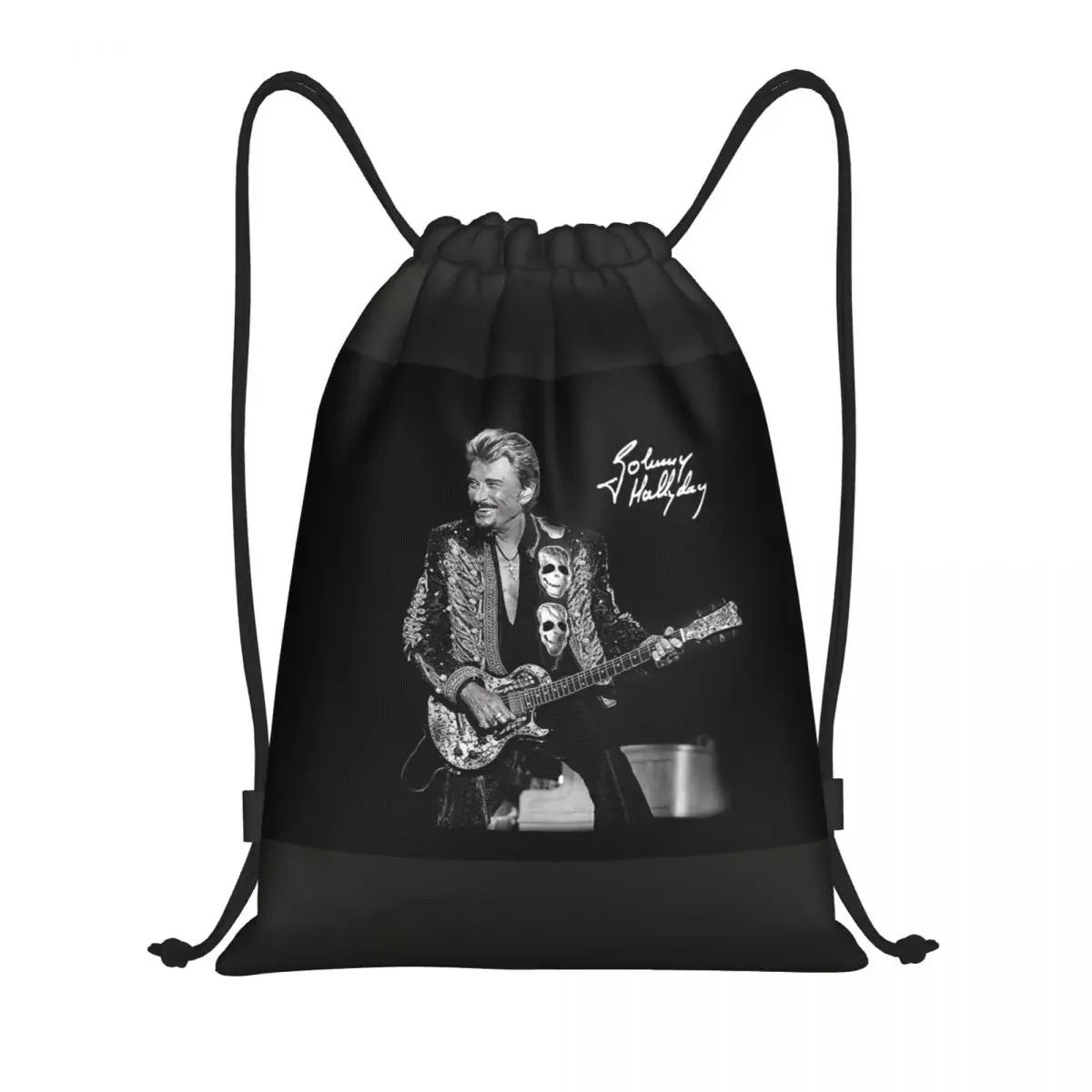 

Johnny Hallyday Drawstring Backpack Women Men Sport Gym Sackpack Portable French Singer Rock Music Training Bag Sack