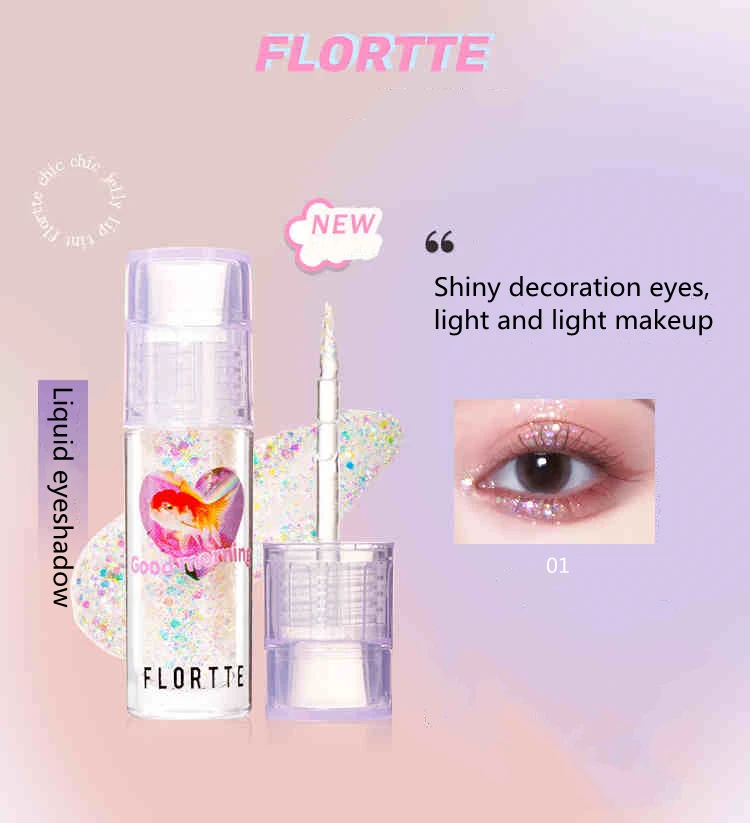 

FLORTTE Shiny Heart Attack Liquid Eyeshadow Shimmer Sequins Glitter Shine Brighten Lying Silkworm Highlighter Eye Makeup Beauty
