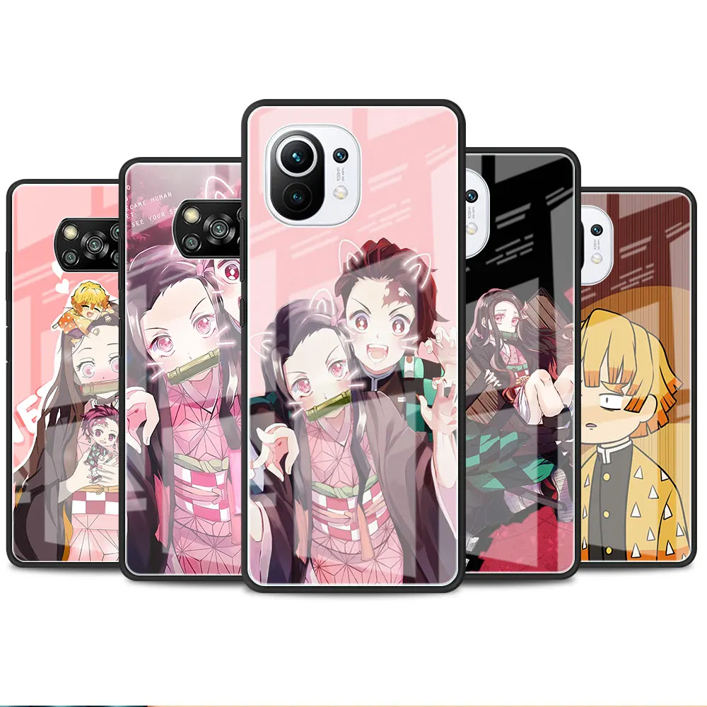 

Anime Demon Slayer CUTE Glass Case For Xiaomi Poco X3 NFC 11 Lite 11T F3 M3 For Redmi Note 11 10 9 8 Pro 10S 9S 9A Phone Cover