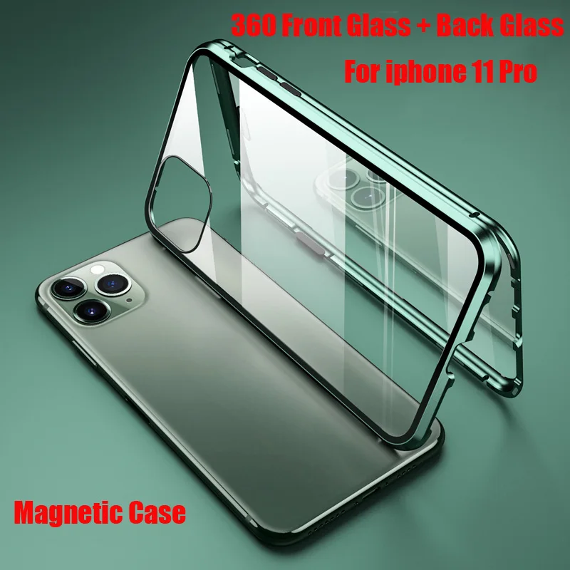360 Metal Adsorption Case For iphone 13 12 11 XS Pro Max Mini Double Side Glass Coque Cover For X XR 8 7 6 Plus Magnetic Funda